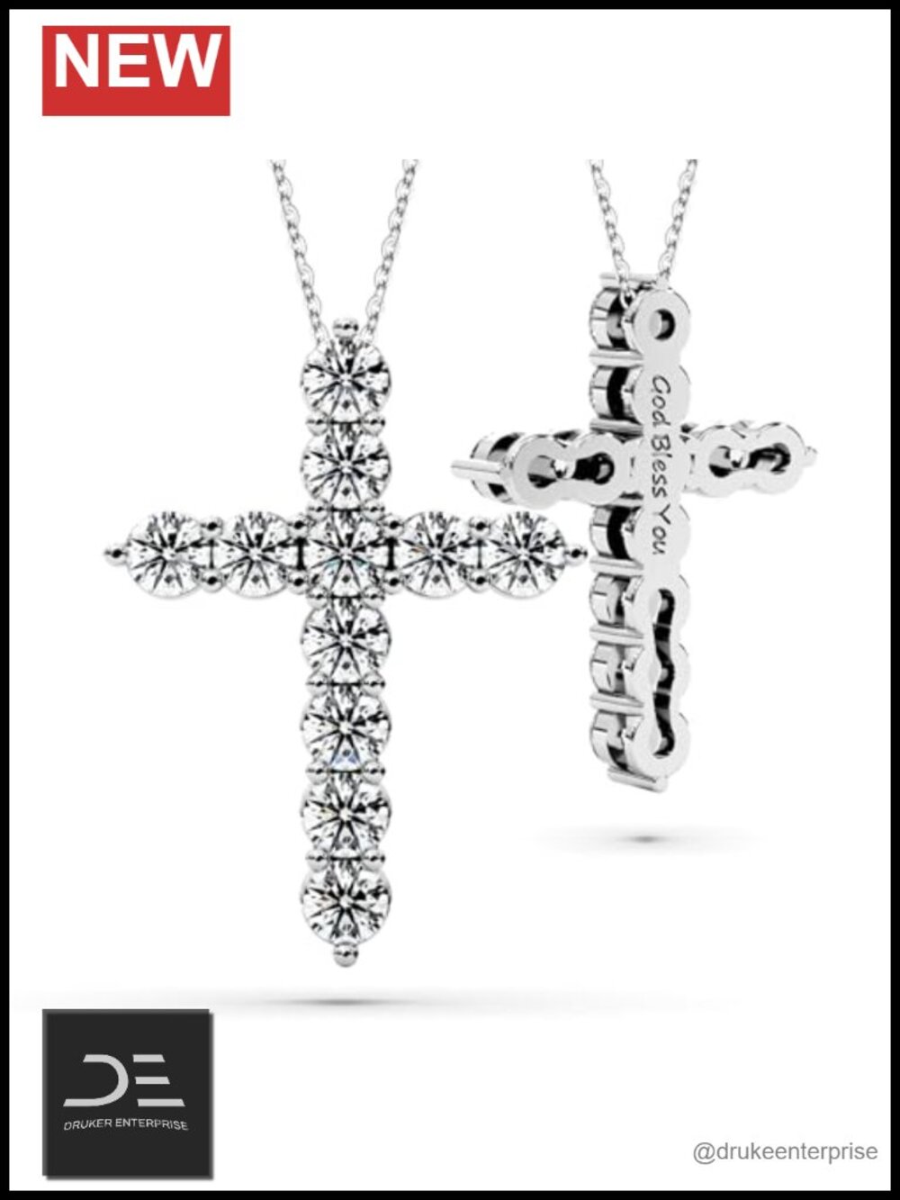 Moissanite Cross Pendant Necklace, Faith Christian Gift, Rhodium Vermeil